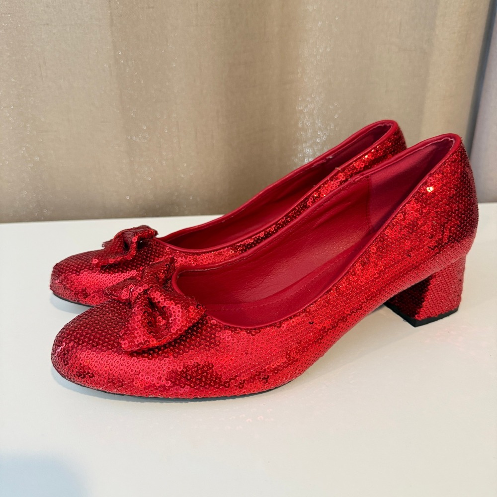 The Wizard of Oz Red Sequined Ruby Slippers Block Heel Bow Pumps Womens 9 - Picture 3 of 8